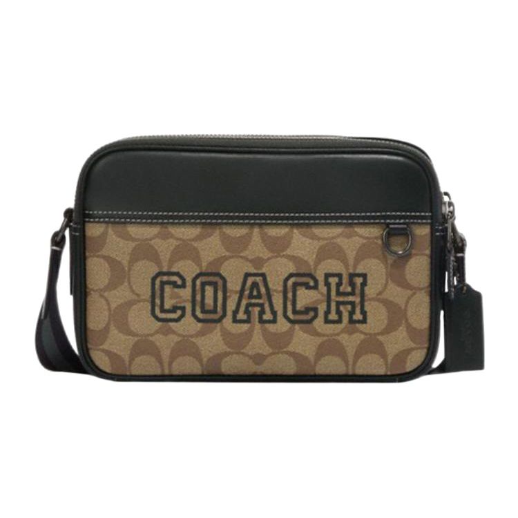 Coach Graham 23 Classic Сумка через плечо с принтом-монограммой, на молнии, из кожи и ПВХ, средняя, мужская, хаки-зеленая CE638-QBV3D