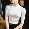 Bottom Shirt Women's New Front Shoulder Crew Neck Medium Sleeve T-Shirt Elastic Inside Tights