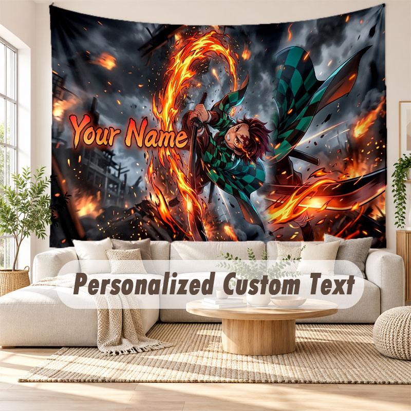 Custom Name Wall Hanging Tapestry,Demon Slayer Decorative Backdrop Tapestry For Dorm Home