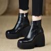 Women's Thick Sole Cotton Boots Winter New Round Head Side Zipper Anti-slip Wear-resistant Slope Heel Short Boots