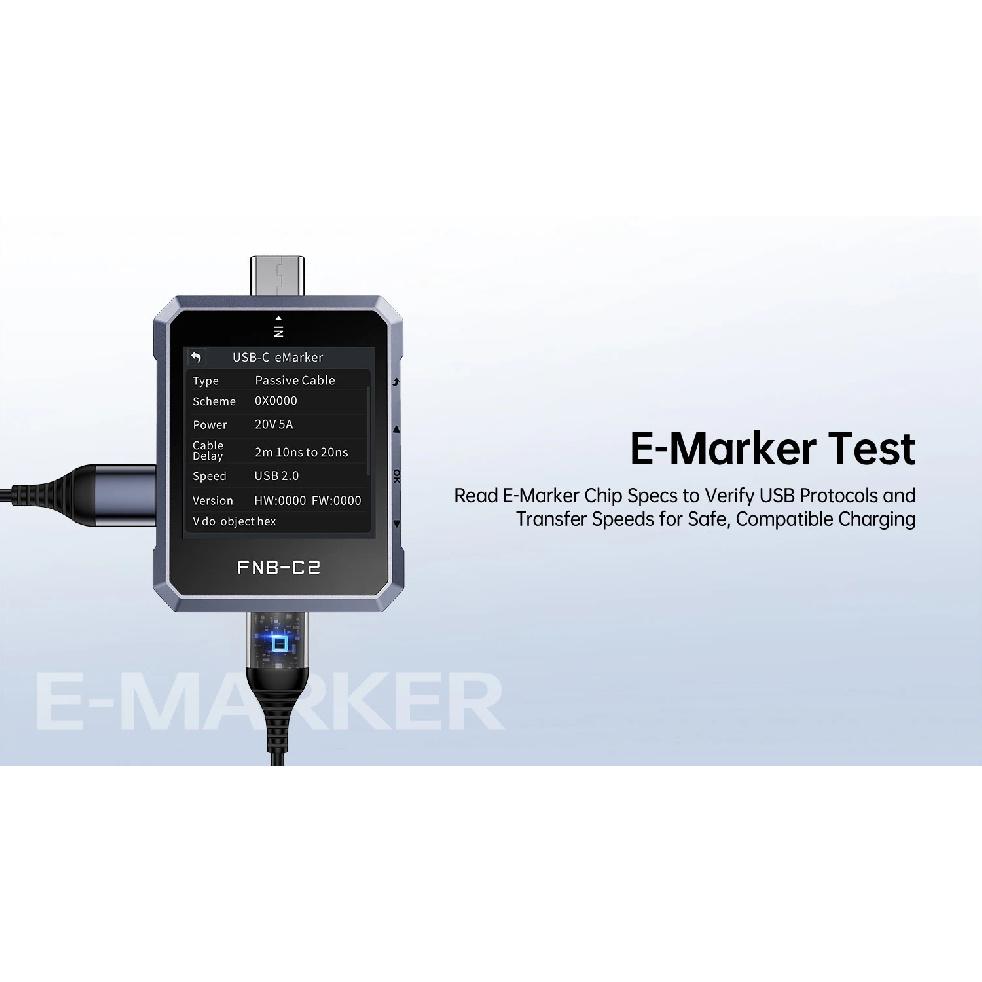 FNIRSI FNB-C2 Digital Voltmeter Ammeter, Type-C Fast Charge Trigger, 240W Max Power Meter, Capacity & Ripple Measurement Tester