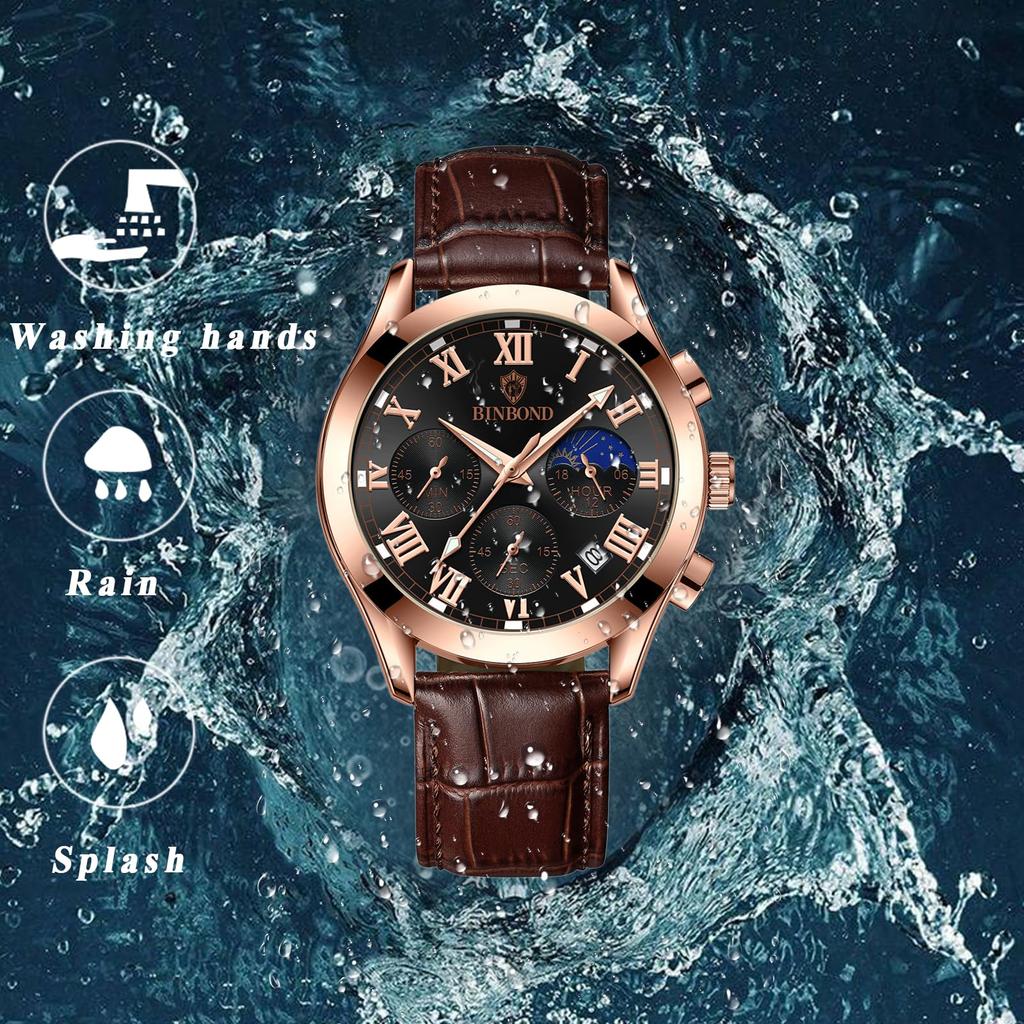 Genuine Leather Strap Calendar Roman Alphabet Luminous Analog Starry Sky Waterproof Leather Belt Simple Stylish Quartz Brown Fashion Accessories