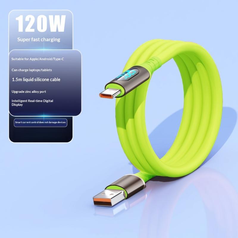 1/3 шт. 1,5 метра Кабель-зарядное устройство Type-C с цифровым дисплеем, USB C на C, 120 Вт, Быстрая зарядка, Кабель питания с индикатором для телефона 17