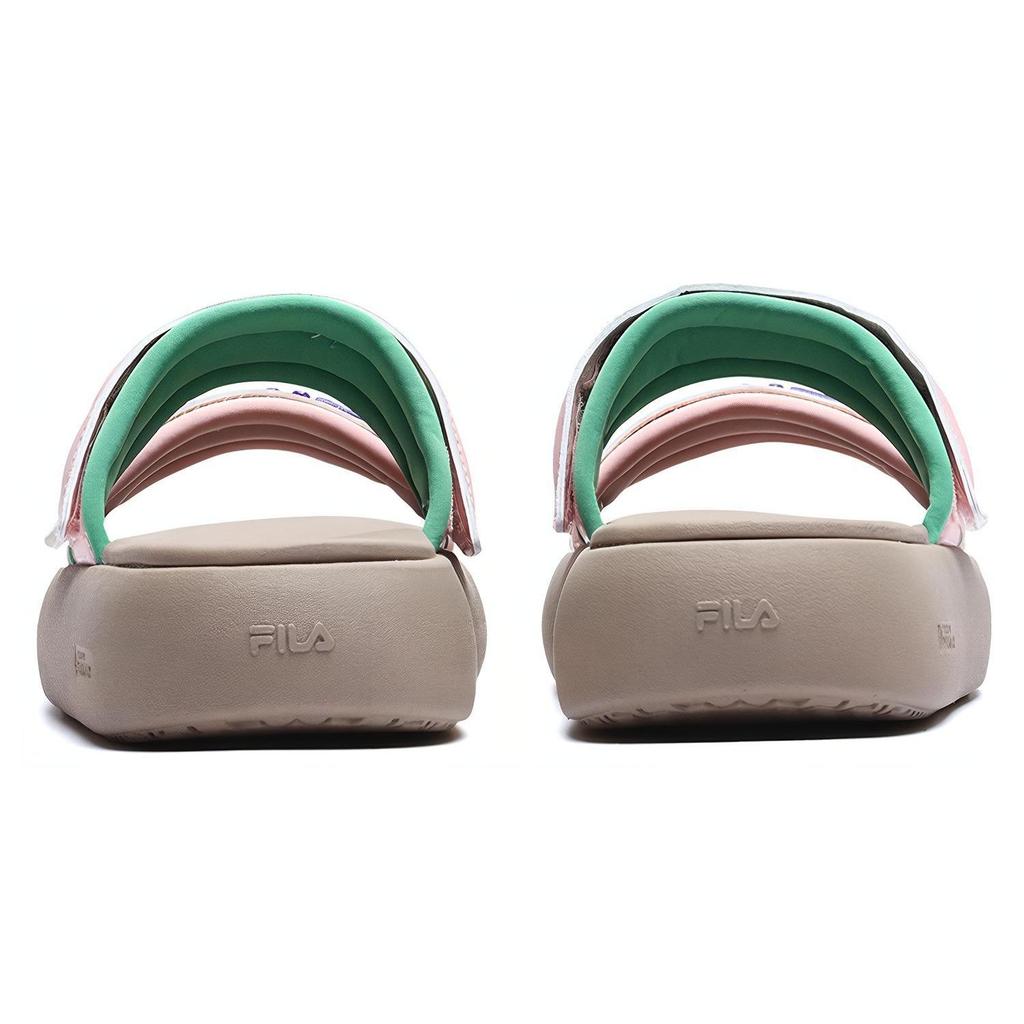 Fila Donut Fashion Versatile Thick Sole Casual Velcro Antibacterial Slide Sandals Women Sandals White Silver Pink F12W221503FGS