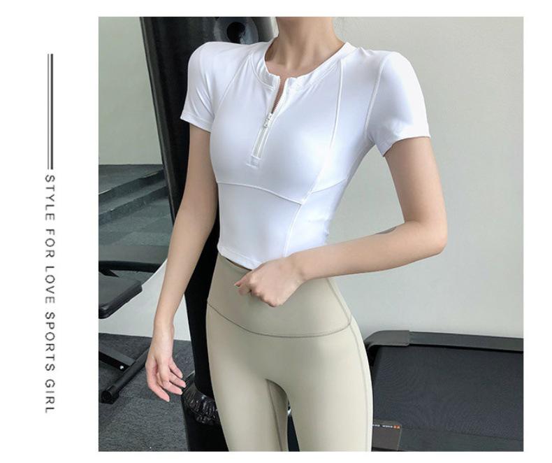 Женская быстросохнущая футболка для бега с застежкой-молнией на половину длины — летняя легкая футболка для йоги с коротким рукавом
