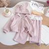 Mori-Style Korean Autumn Rabbit Ear Lace Hooded Sweatshirt & Pants Set for Baby Girls