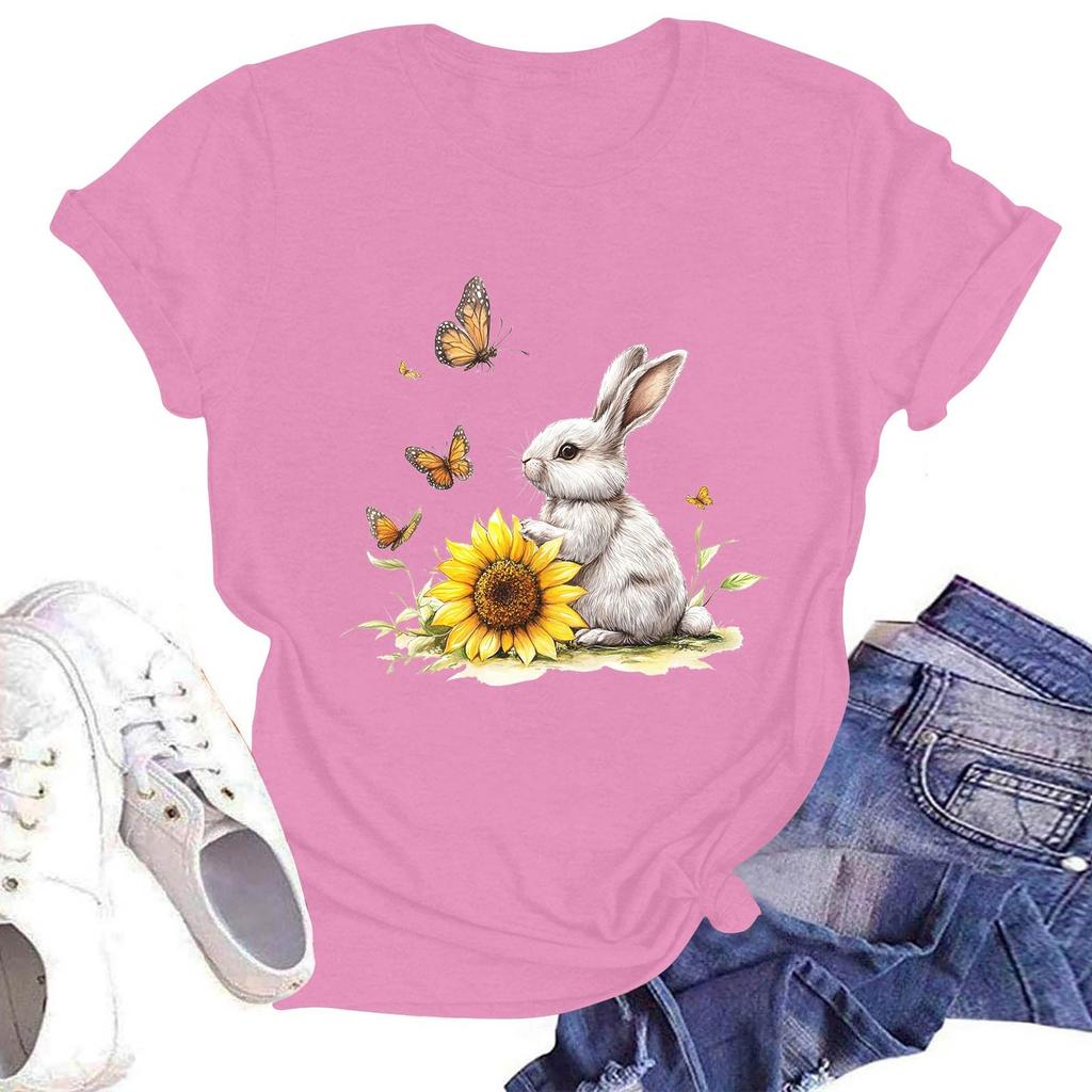 Women's Casual Round Neck Short Sleeve Pullover Printed T-Shirt Top