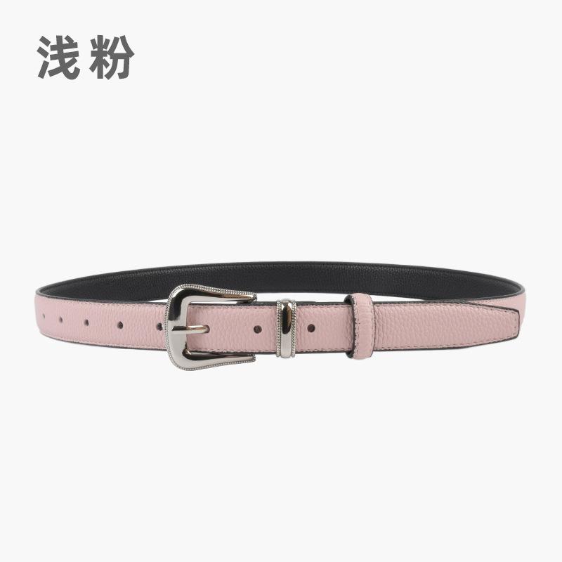 The First Layer Of Cowhide Lychee Pattern Leather Women'S Belt Belt With Jeans Casual Pants Width 2.3Cm Pin Buckle Summer