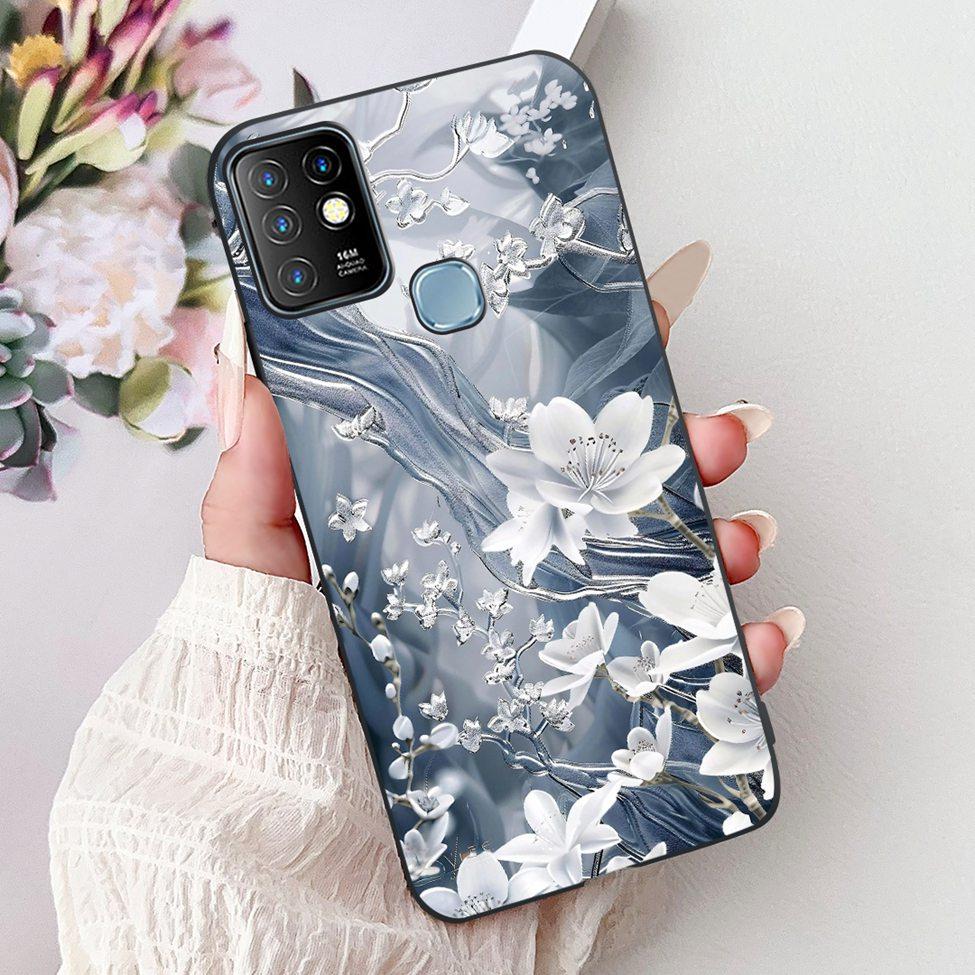 Для Infinix Hot 10 Чехол Силиконовый Милый Кот Модные Цветы Роскошная Расписная Задняя Крышка Для Чехла Телефона Inifnix Hot 10 X682B X682C