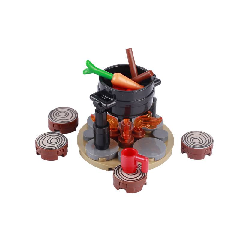 MOC Строительные блоки Костер Пламя Средневековая Бутылка вина Набор аксессуаров Модель подсвечника Мини-кирпич Совместимая игрушка Подарок Сделай сам X019