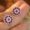 Dazzling Exquisite Vintage Ruby Flower Earrings for Women   Red Showy Snowflake Earings Stud Suitable for Daily Jewelry