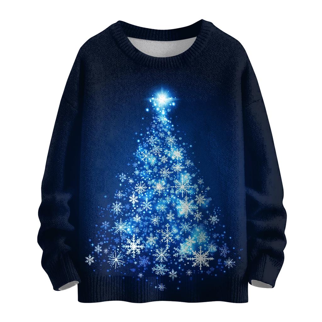 Ladies' Fashionable Casual Long Sleeved Christmas Printed Round Neck Knitted Yarn