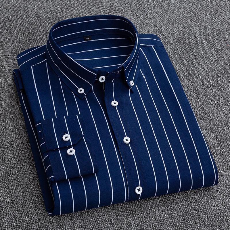 Мужские рубашки в полоску с длинным рукавом в клетку Smart Casual Business Не гладить Корейский приталенный крой Официальная сине-белая