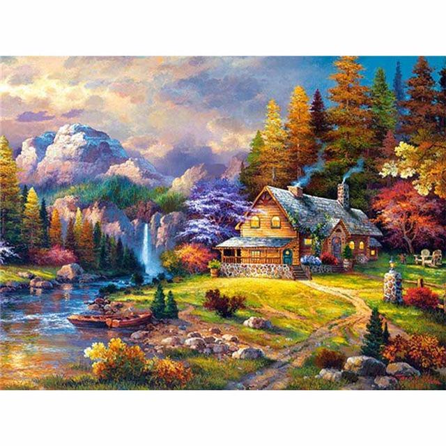 DIY 5D Алмазная картина Дом Полный круглый Алмазная вышивка Мозаика Крест Стежок Горный хрусталь