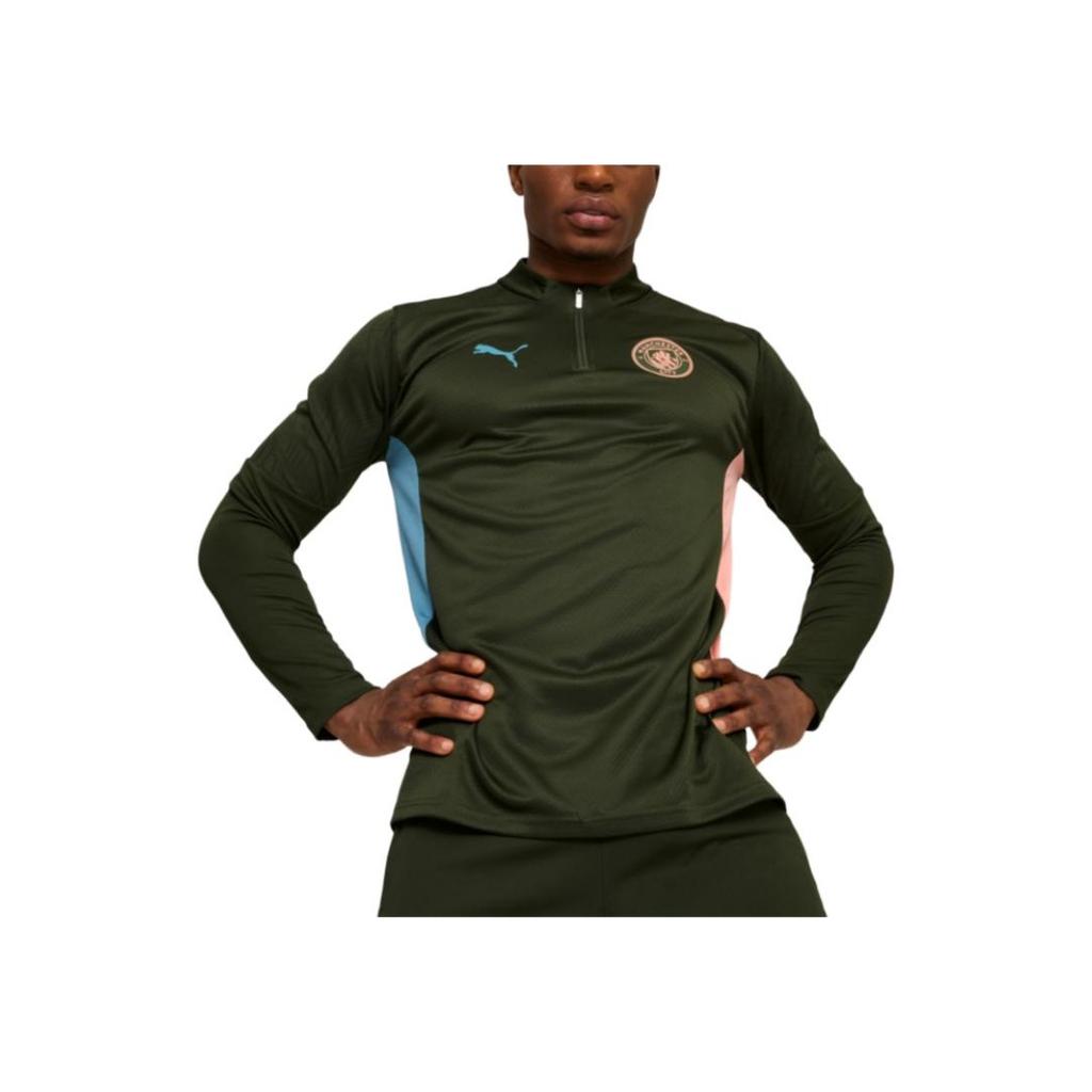 Puma Топ для тренировок Manchester City на молнии до четверти FW24 Модный логотип Куртка с длинным рукавом Мужские топы Зеленый 777529-13