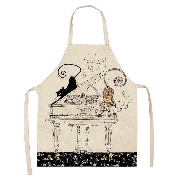 Home Kitchen Black and White Cat Letter Apron Women's Linen Cleaning Tool Apron Home Cooking Waist Baking Apron