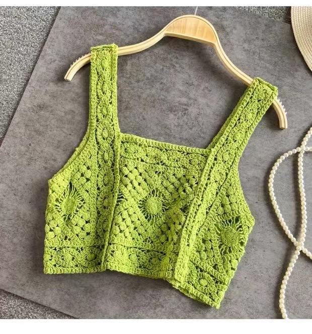 Богемный вязаный ажурный жилет, женский летний прямой накидка, свободный кружевной жилет без рукавов с U-образным вырезом