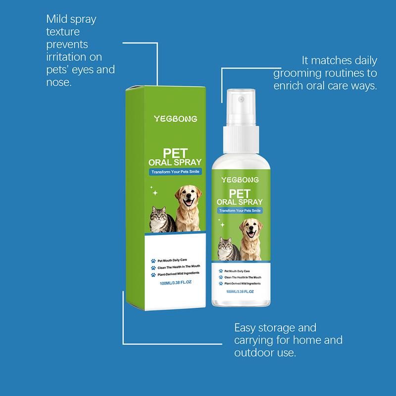100ml Pet Oral Spray For Cat Dog No-Brushicng Oral Care Spray For Breath-Fresh Stain Removal For Pet Oral Care