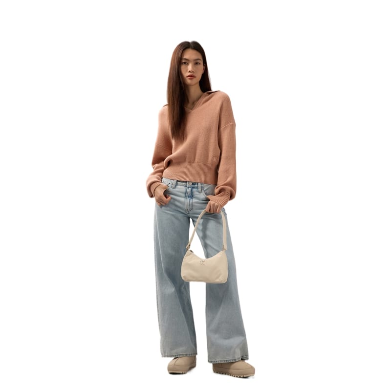 CALVIN KLEIN Fabric Shoulder Bag Medium Women's Ivory 4K0009G-YAS