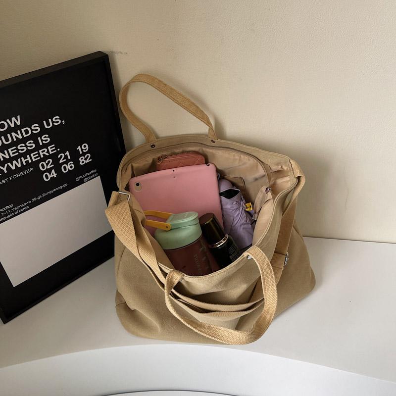 Холщовая сумка женская большая вместительная сумка через плечо студенческая однотонная сумка через плечо для поездок на работу