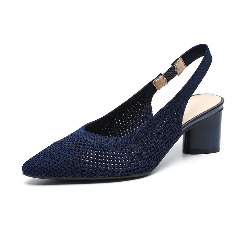 2024 New Women Sandals Knitted Pointed Toe Elastic Strap High Heels Summer Fashion Closed Toe Slingback Sandals Sandalias Mujer