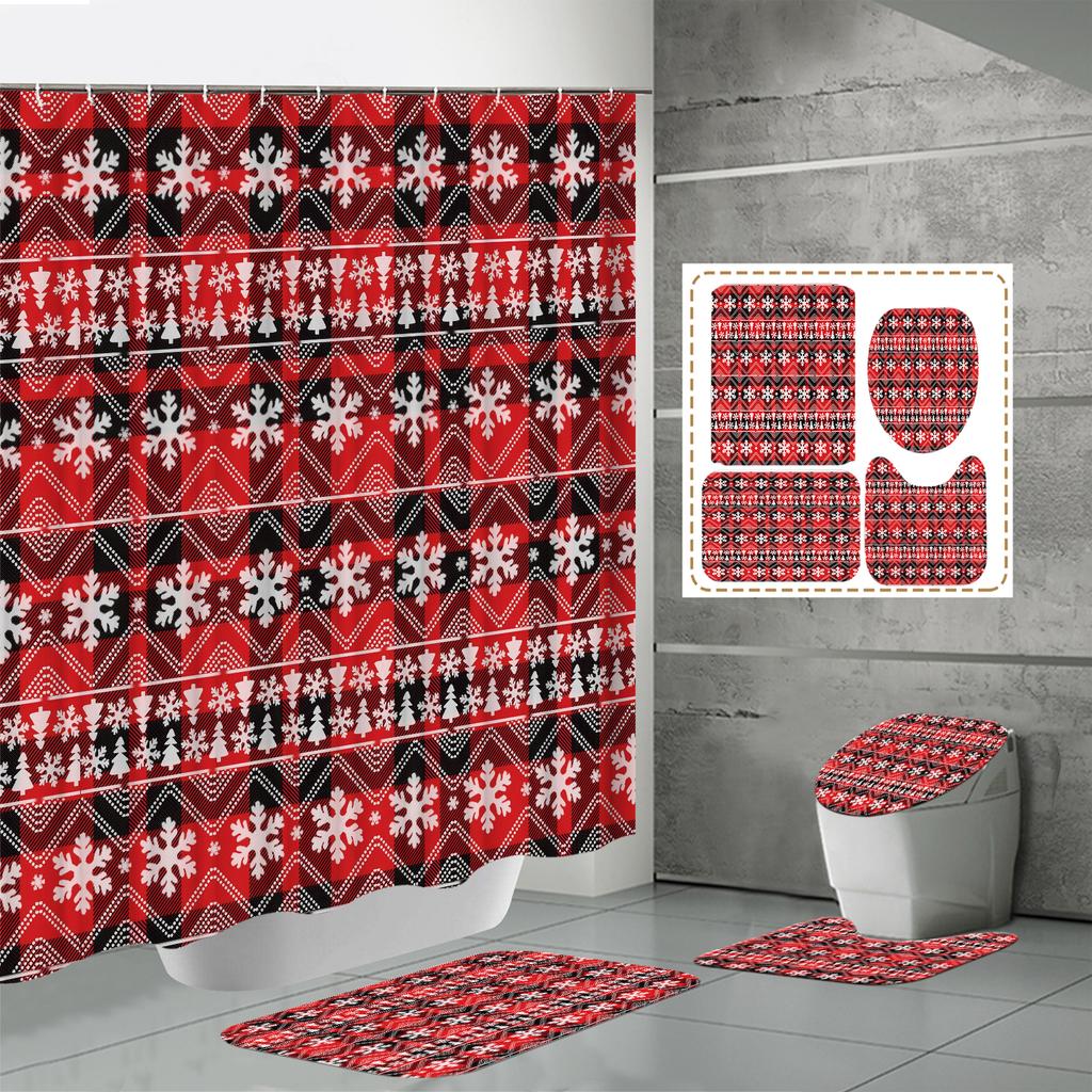 4 ШТ. Наборы штор для душа со шторкой для душа и ковриками, коврик для крышки унитаза, U-образный коврик и коврик для ванной, набор для ванной комнаты с 12 крючками