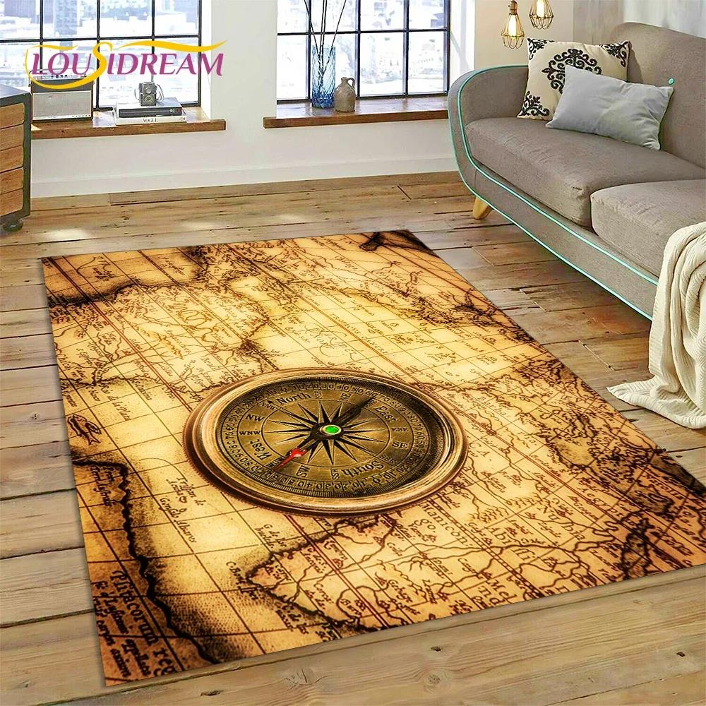 3D Древняя морская карта мира, компас, ковер, коврик для спальни, гостиной, дивана, украшение, детский игровой большой декоративный напольный коврик