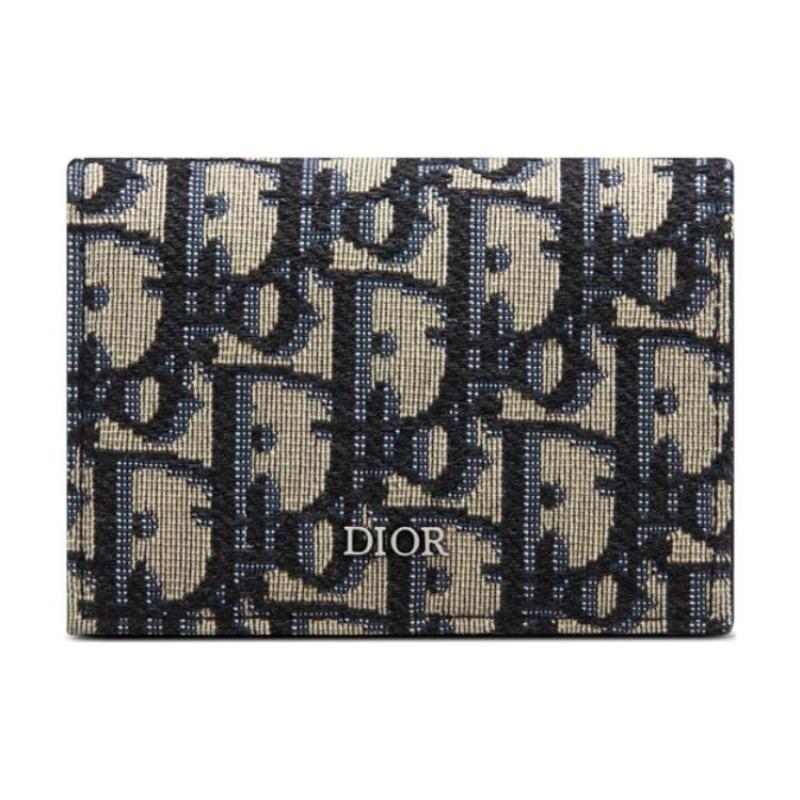 Dior Полный Принт Логотипа Классический Вышитый Монограмма Держатель для Карт Унисекс Держатель для Карт Джинсово-Синий 2ESCH136YSE-H05E