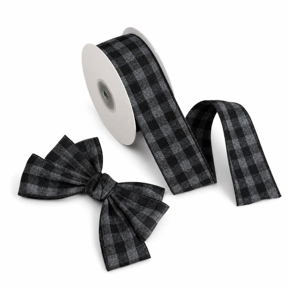 40MM Width Plaid Grid Ribbons Plaid Grid Printed Gift Wrapping Ribbons  Christmas Decor