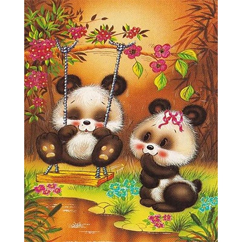 5D DIY Алмазная картина Панда Бамбуковый цветок Полная круглая Алмазная мозаика Животное Алмазная вышивка Комплект Стразы Домашнее украшение