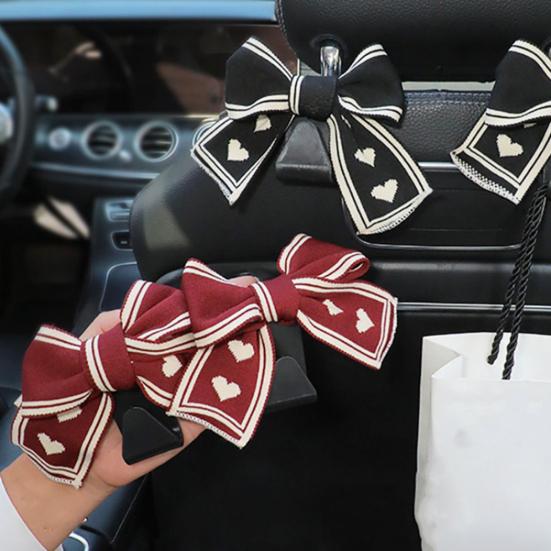 1/2Pcs Car Headrest Hooks Purse Bag Hangers Universal Easy Installation Cute Bow Design Storage Hooks Auto Interior Decor