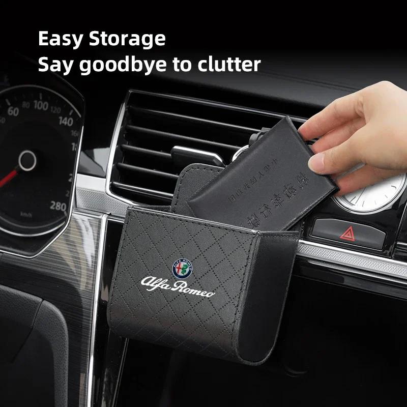 Car Stickers For Alfa Romeo LZ Car Storage Bag Car Air Outlet Debris Bag Phone Key Sunglasses Leather Organizer Box For Alfa Romeo