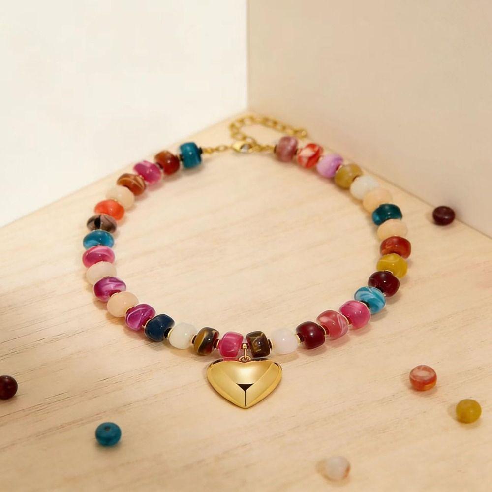 Resin Beaded Chunky Beads Necklace Colorful Short Necklaces Choker Necklace for Women