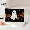 Non Fading Pattern Pouch Cosmetic Bag, Halloween Print Makeup Canvas Durable Data Cable Organizer Zipper Pouch, for Change Storage Anti Pilling Bag