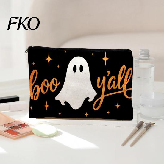 Non Fading Pattern Pouch Cosmetic Bag, Halloween Print Makeup Canvas Durable Data Cable Organizer Zipper Pouch, for Change Storage Anti Pilling Bag