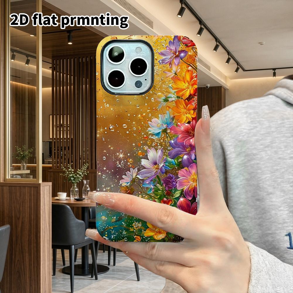 Phone Case: 2D flat design suitable for iPhone 18 17 16 15 14 13 Pro film protective case, couple style, colorful flower sea, Christmas and Halloween