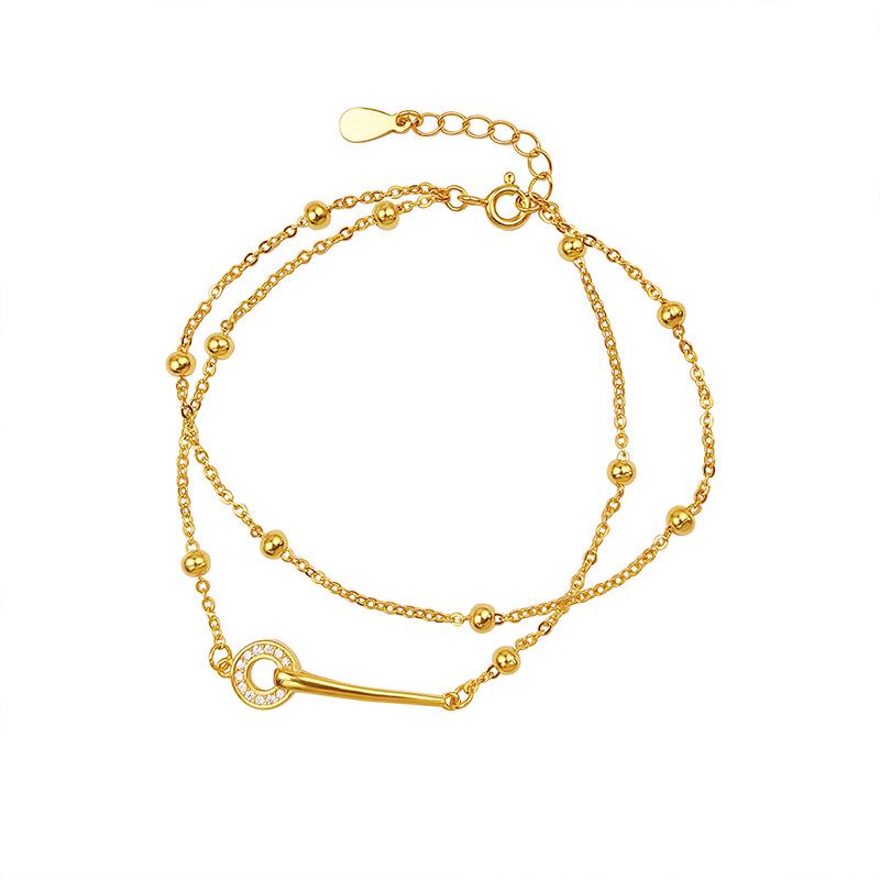 Серебряный браслет-кольцо S925, двухслойный, штабелируемый, круглый, изысканный дизайн в стиле легкой роскоши, высококачественное ювелирное изделие для женщин