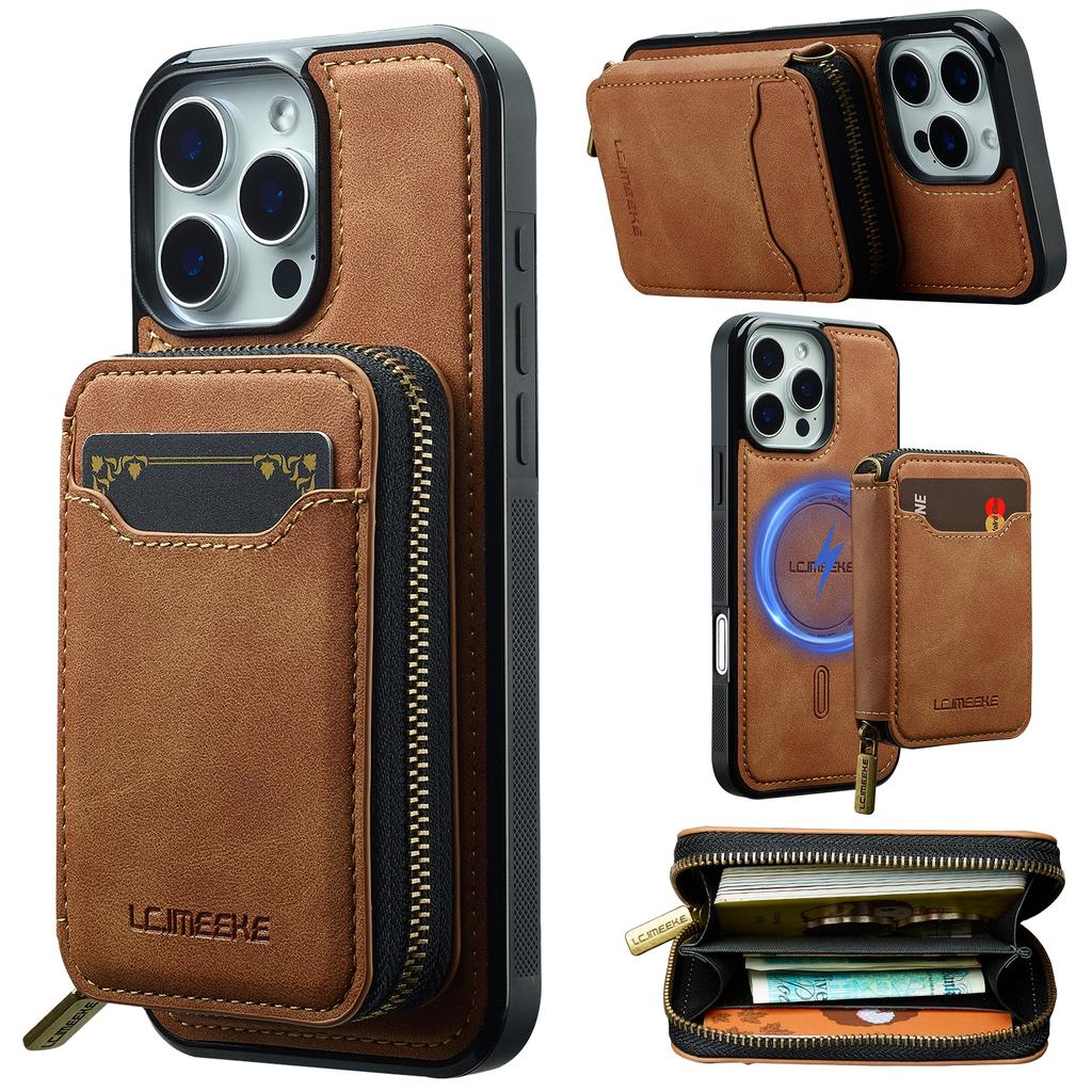 LC.IMEEKE L6 For iPhone 16 Pro Max Magnetic Case Detachable Zipper Wallet Leather Coated PC + TPU Phone Cover