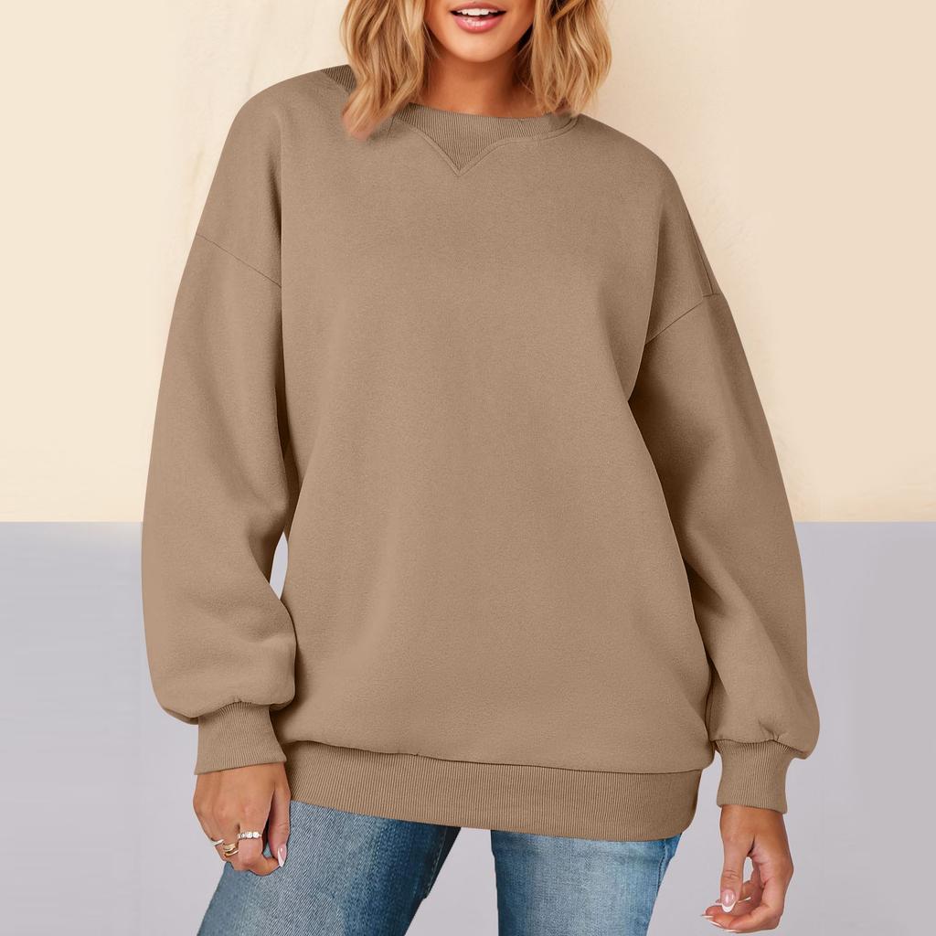 Женская толстовка, модная, однотонная, с круглым вырезом, с длинными рукавами, свободная толстовка