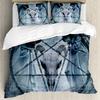 Horror House Duvet Cover Set Art Pentagram Goat Skull Devil Dream Hooded Exorcist Image Decorative Bedding SetKing Size Blue