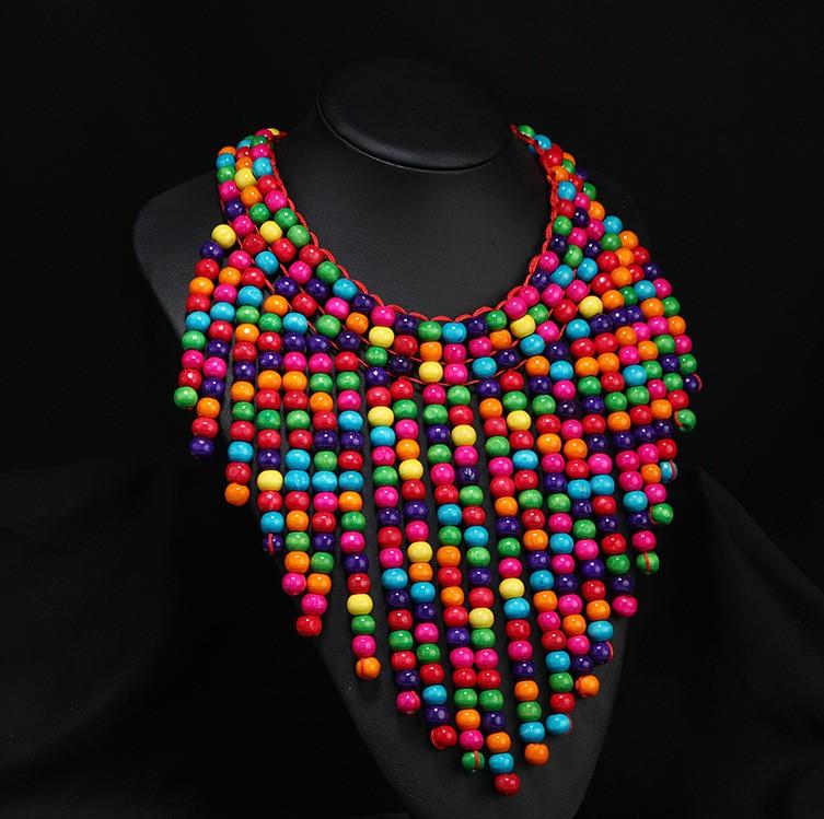 Bead Bohemian Wooden Handmade Exaggerated Necklace Allmatch Necklace Jewelry Sweater Necklace Chain Personalized Holiday Accessories