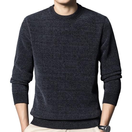Мужской свитер осень-зима, толстый плюшевый с подкладкой, круглый вырез, трикотажный однотонный эластичный пуловер, свободный, сохраняющий тепло, для работы, бизнеса, школы, свитер