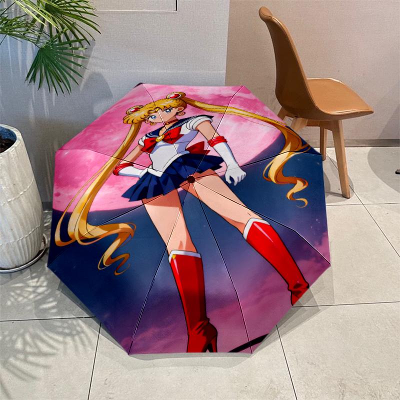 Sailor Moon Umbrella with Automatic Open/Close & Self-8-Rib Heavy-Duty Umbrella, Compact Travel Umbrella Suitable for Outdoor
