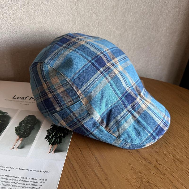 Клетчатый берет модной женской расцветки, летний дышащий, из смесового хлопка