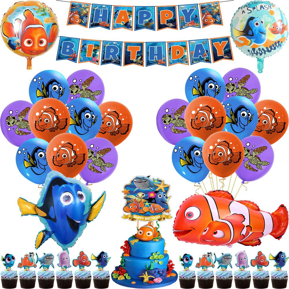 Finding Nemo Latex Balloons Clownfish Ocean Sea Clown Fish Foil Ballons Happy Birthday Banner Cake Topper Party Decor Toy