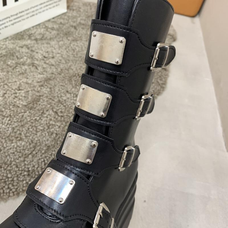Fashion Women Punk Boots 8 CM Platform Outdoor Shoes Personalized Metal Design Chunky Boots Cool Nightclub Party Casual Zip Shoes 35-42