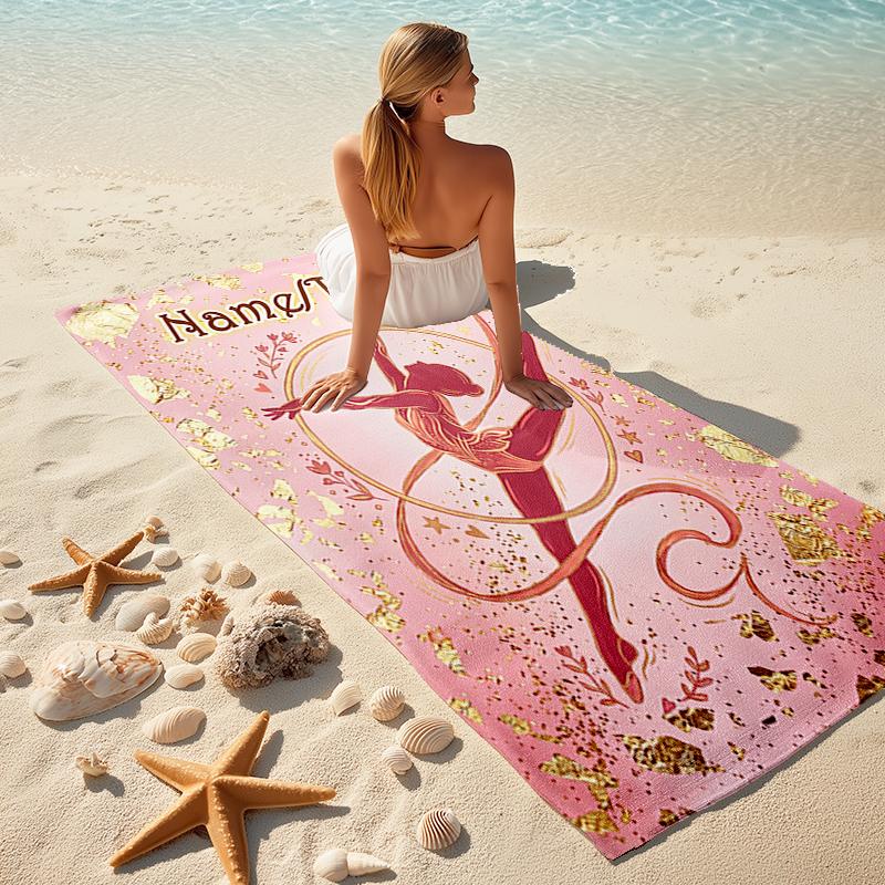 1PC Custom Name Gymnastics Artwork Rings Beach Towel Highly Absorbent And Sand-Resistant Towel for Swimming, Pool, Yoga, And Travel Lightweight