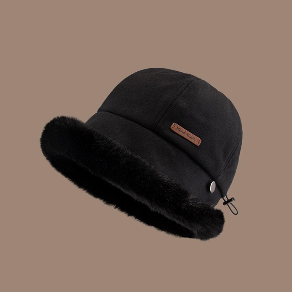 Windproof Fluffy Fur Bucket Hat Wide Brim Winter Fisherman Hat Cute Warm Cap Woman