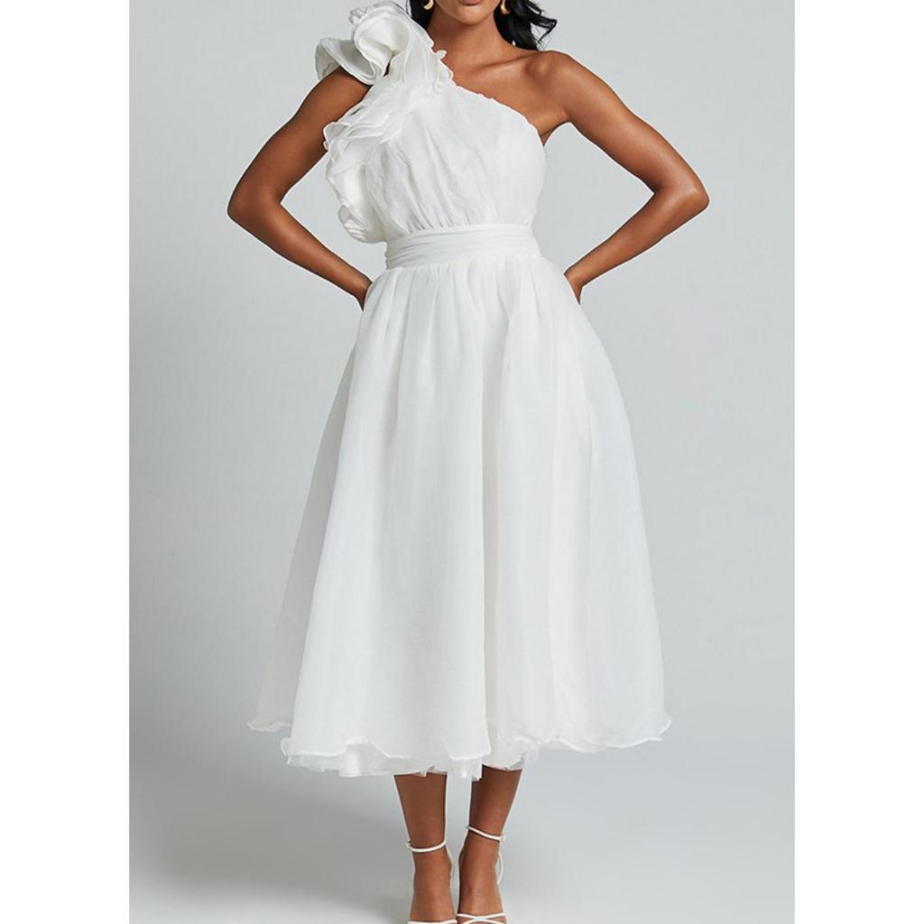 Женские платья весна-лето 2025 года, элегантное одно плечо, без рукавов, плиссированное, с высокой талией, длинное женское платье, шикарное женское праздничное платье