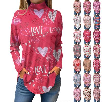 Женская свободная футболка с длинным рукавом и принтом ко Дню святого Валентина, топы, пуловер